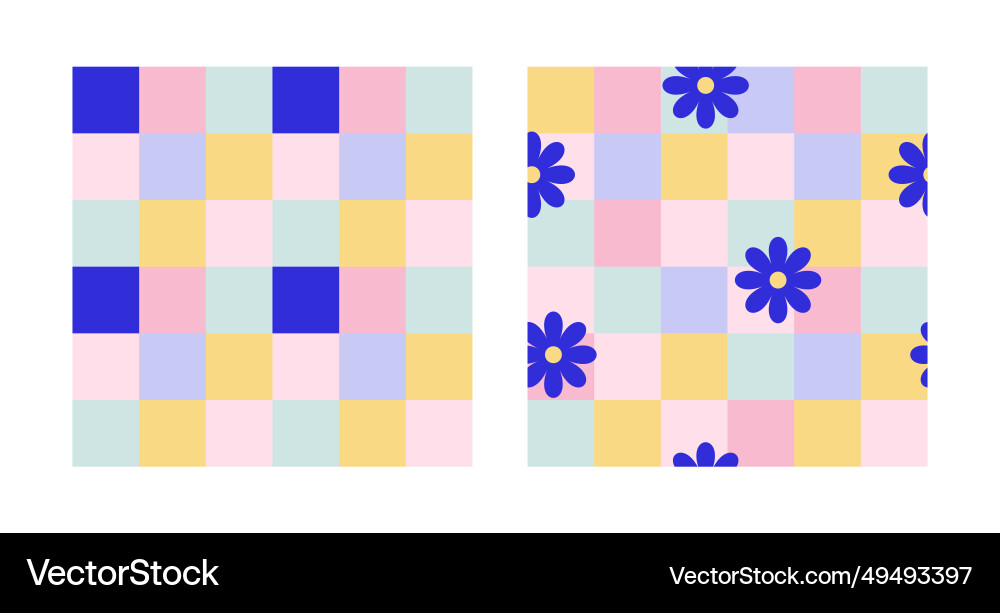 Y2k seamless patterns with daisies and chess Y2k seamless patterns with daisies and chess vector image