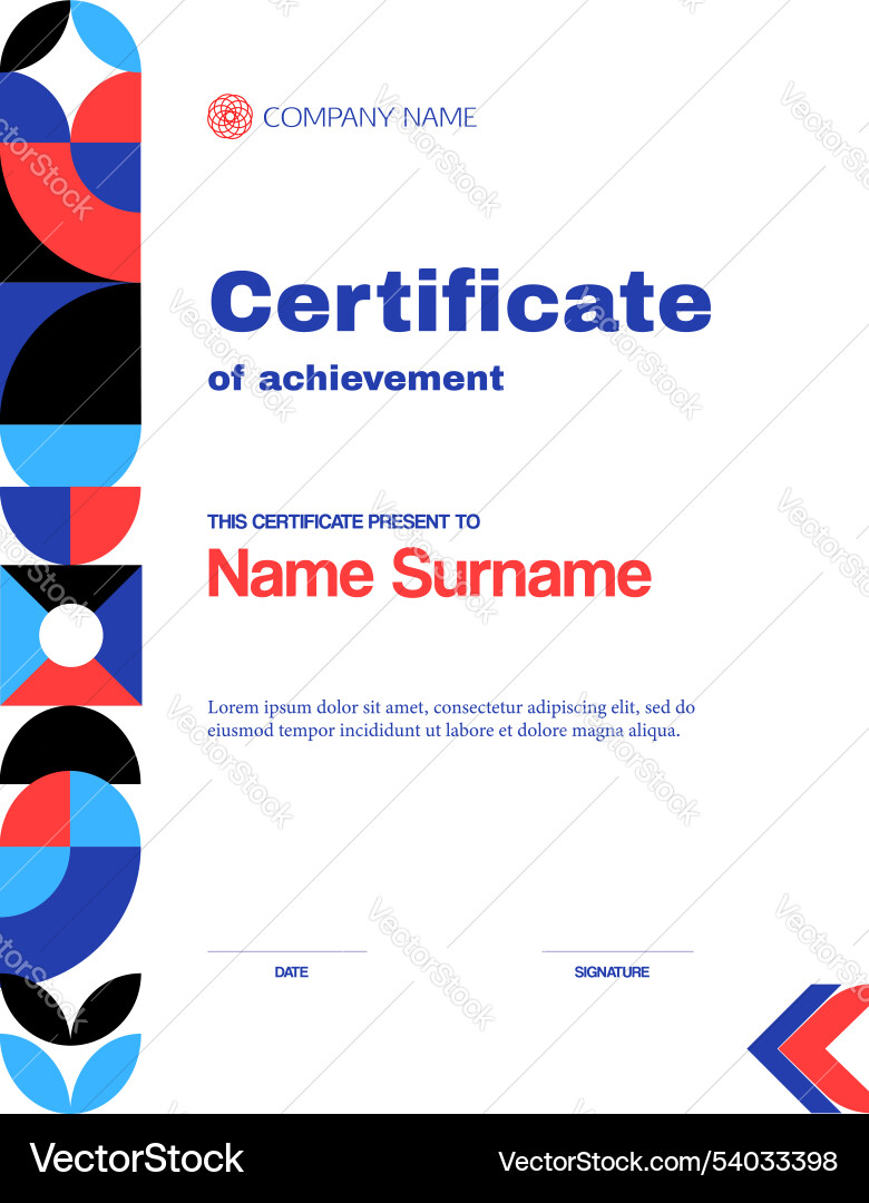 Certificate of achievement template with pattern Certificate of achievement template with pattern Vector Image