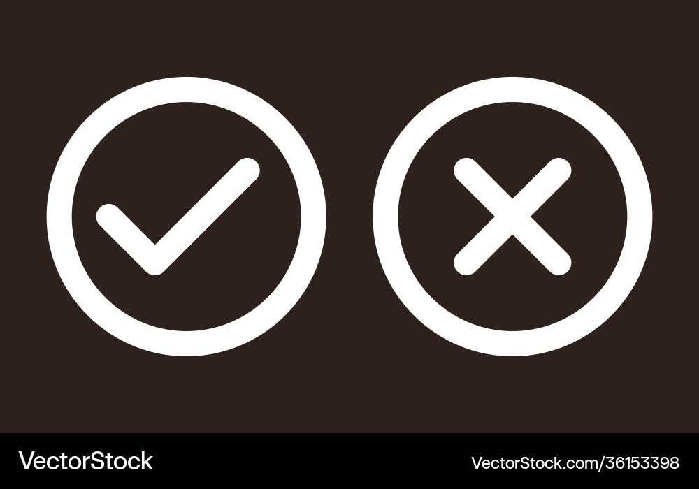 Check and cancel button yes no symbol Check and cancel button yes no symbol Vector Image