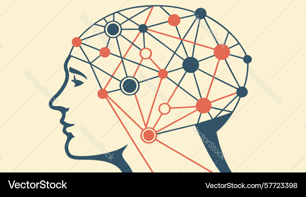 Human brain with connected nodes symbolizing Vector Image