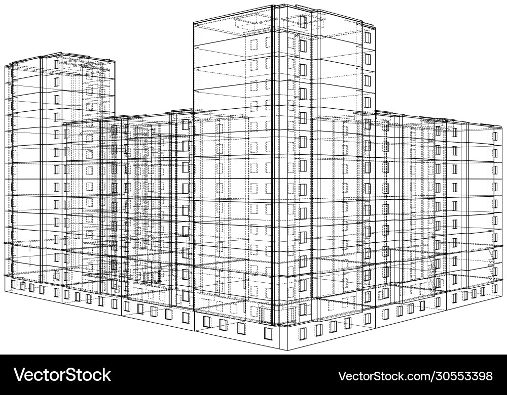 Multi-Story Building Wireframe Model Vector Image