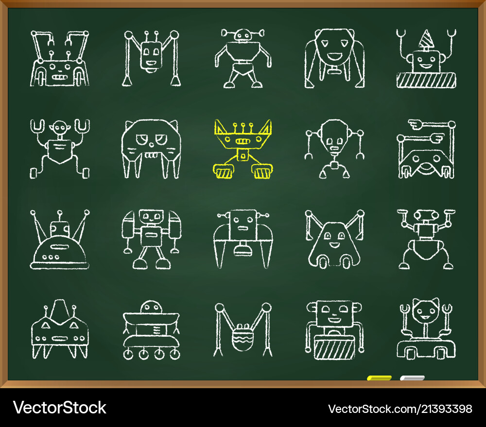 Robot chalk draw line icons set Robot chalk draw line icons set vector image
