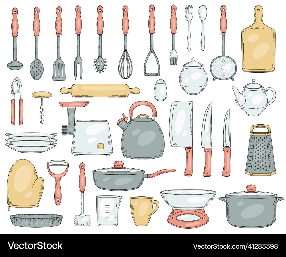 Set of colored hand drawn objects Set of colored hand drawn objects Vector Image