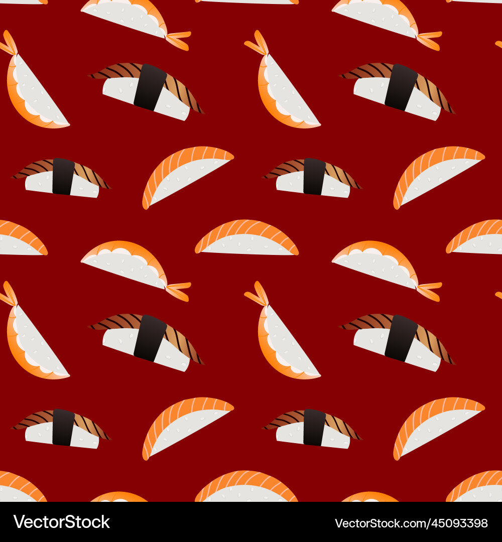 Sushi on red background seamless pattern Vector Image
