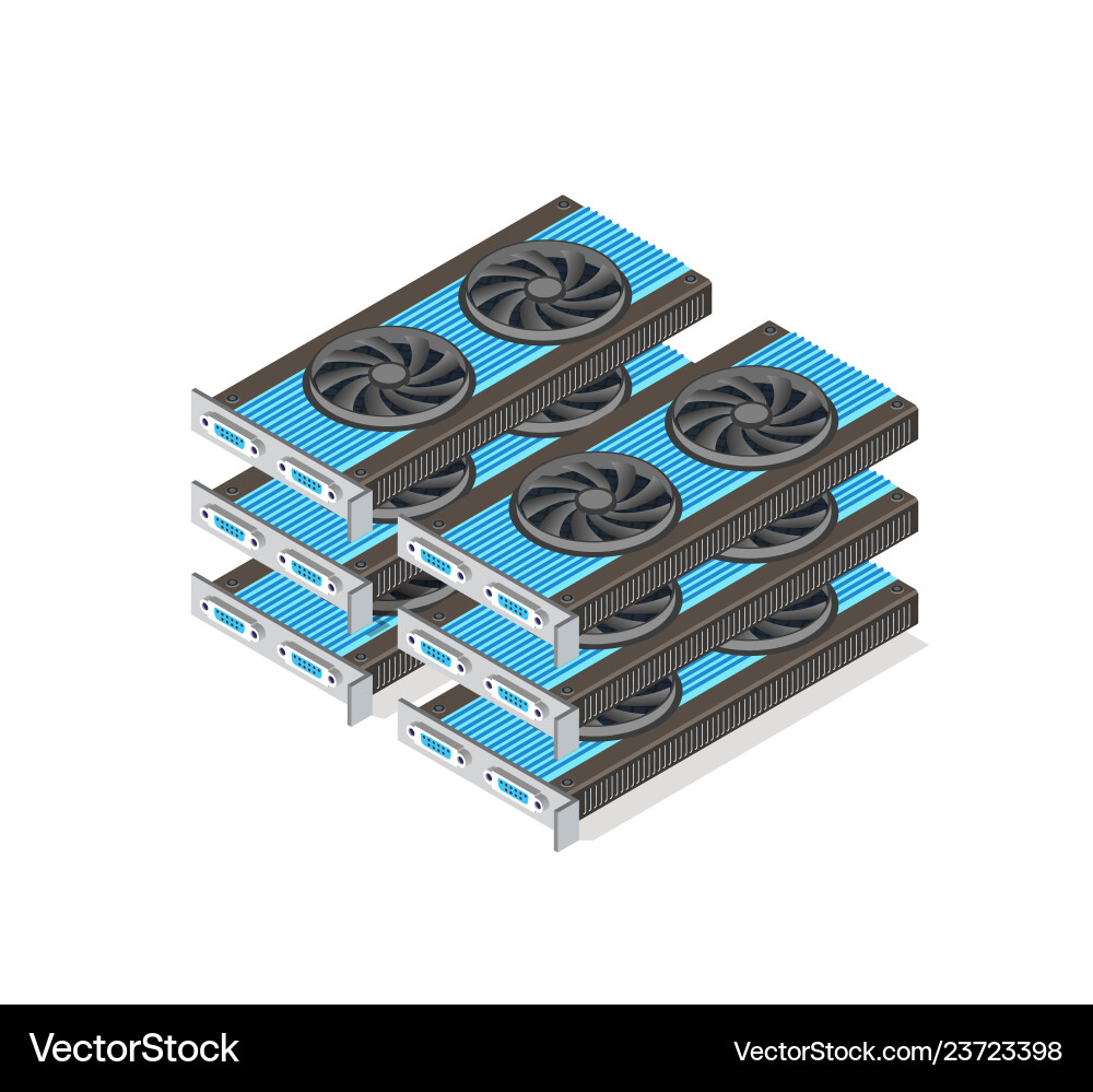 Video card set of mining bitcoin Vector Image