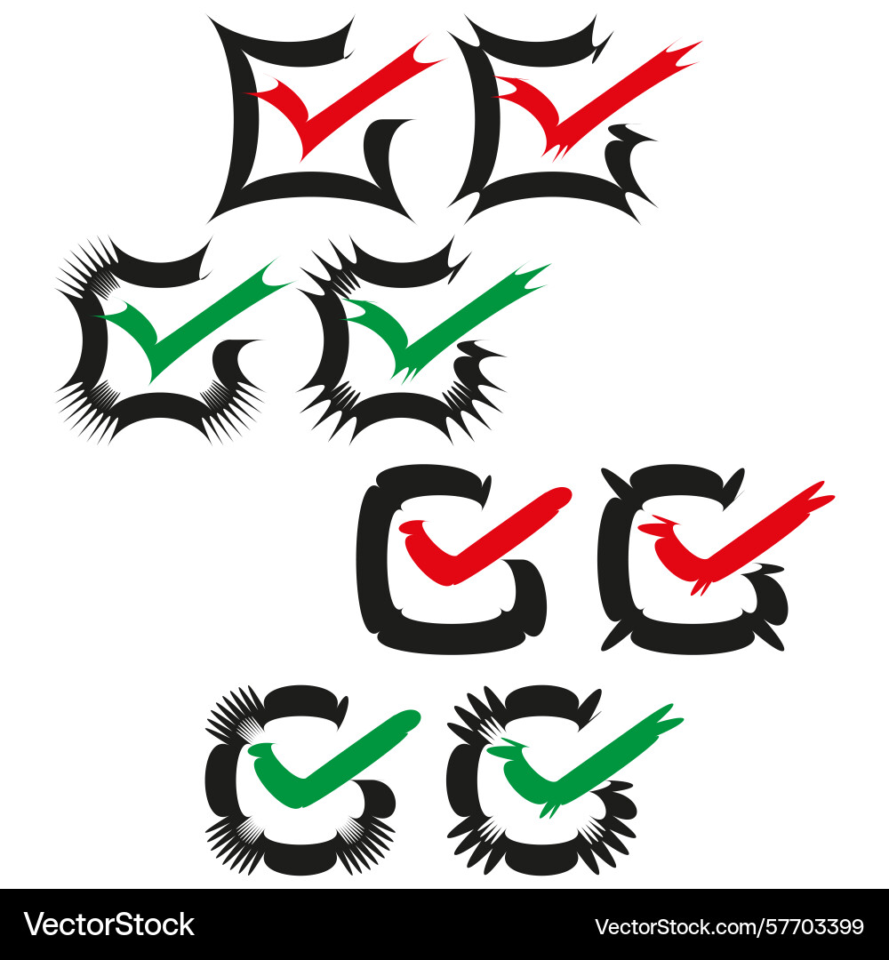 Angular checkbox icons spiky checkmarks red green Angular checkbox icons spiky checkmarks red green vector image