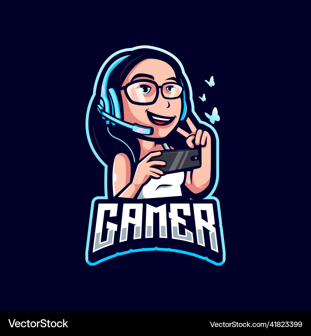 Cute Gamer Girl Mascot Logo Vector Image