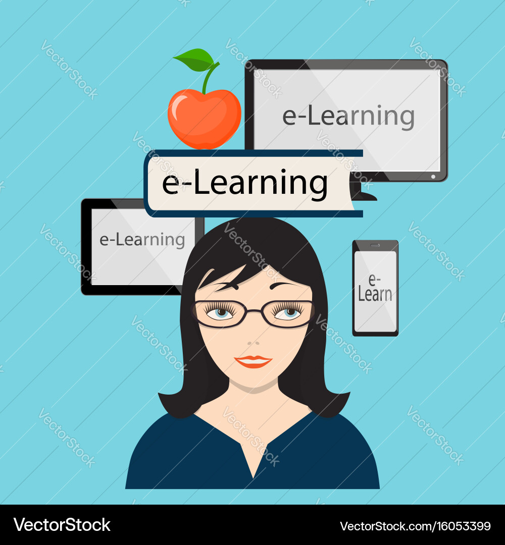 E-learning with girl and computer screen Vector Image