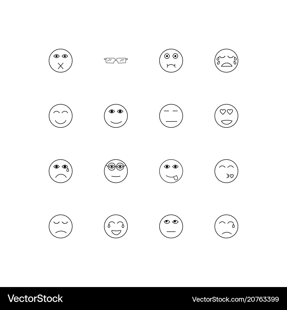 Emoticons linear thin icons set outlined simple vector image