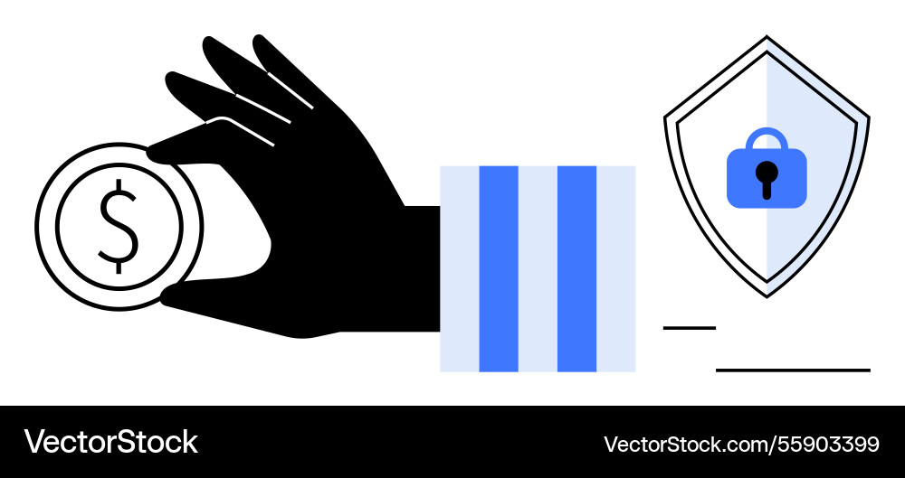 Hand holding coin with security shield and lock Hand holding coin with security shield and lock Vector Image