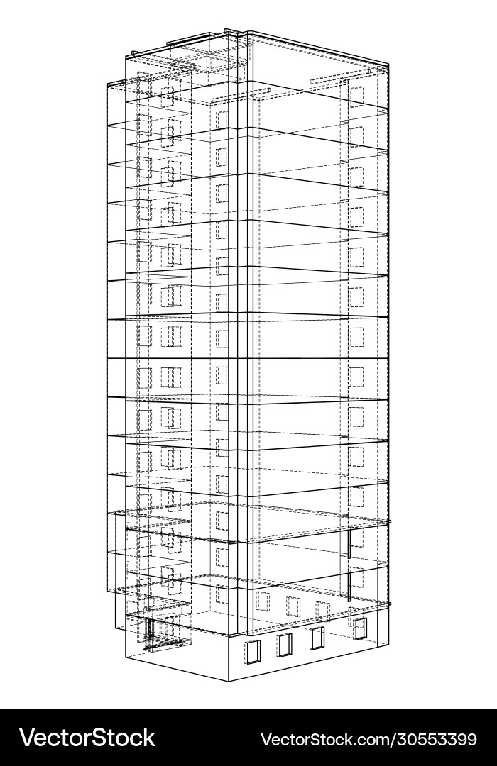 Multi-Story Building Wireframe Model Vector Image