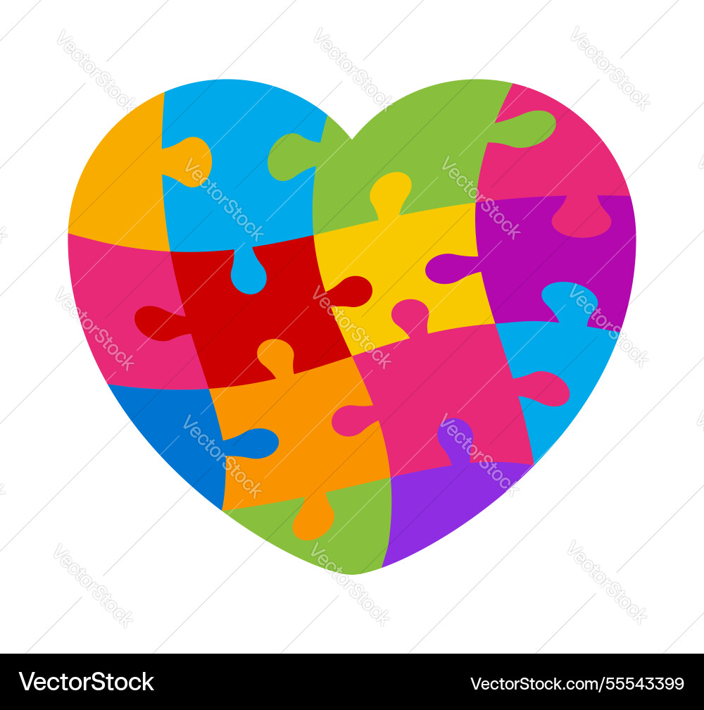 Puzzle heart shape colorful jigsaw game Puzzle heart shape colorful jigsaw game Vector Image