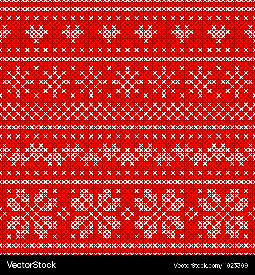 Red Cross Stitch Snowflake Pattern vector image