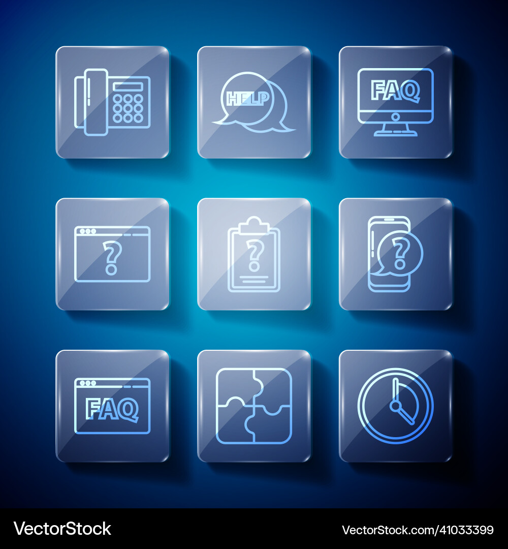 Set line browser faq piece of puzzle time Set line browser faq piece of puzzle time vector image