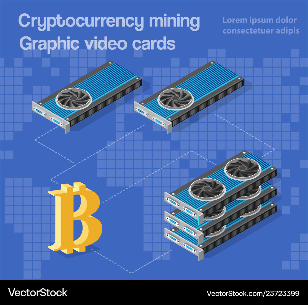 Video card set of mining bitcoin vector image