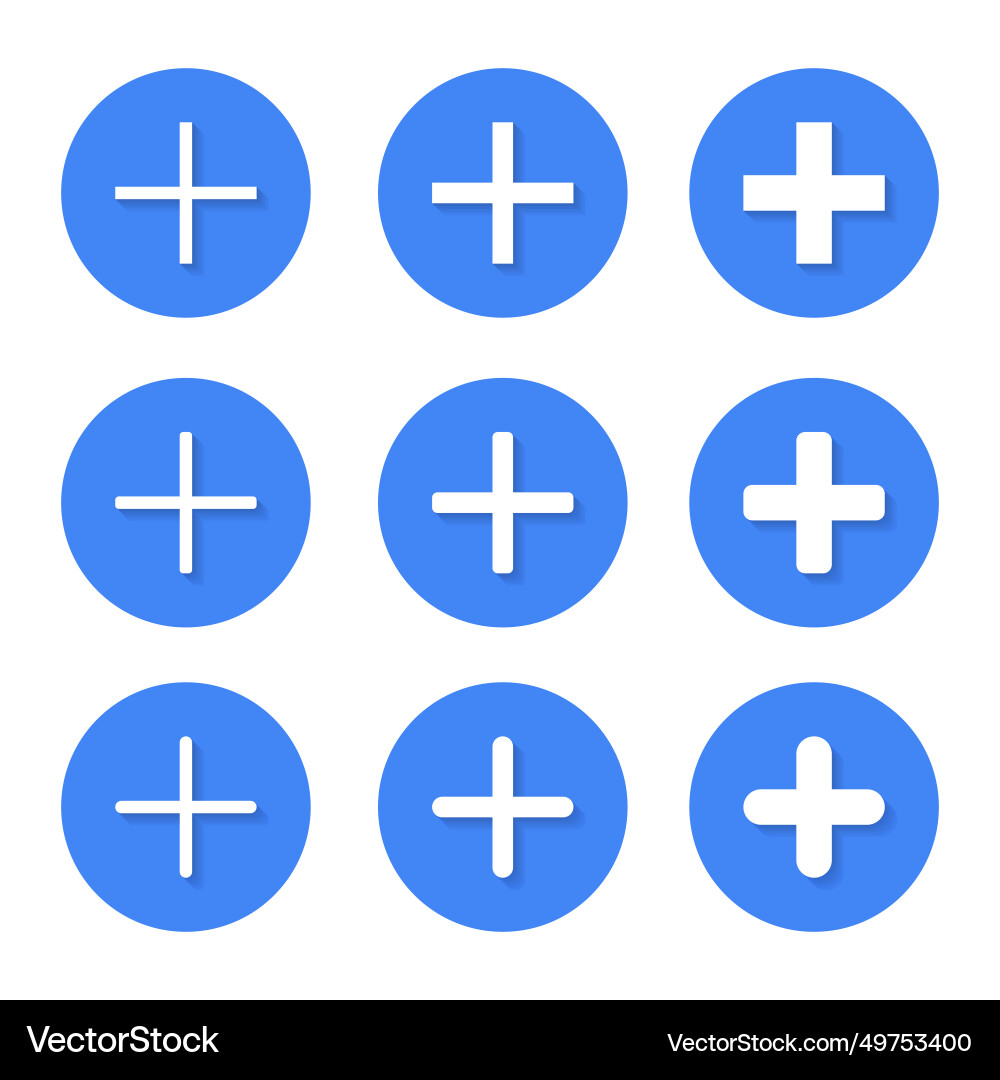 Add plus icon set collection with shadow Add plus icon set collection with shadow vector image