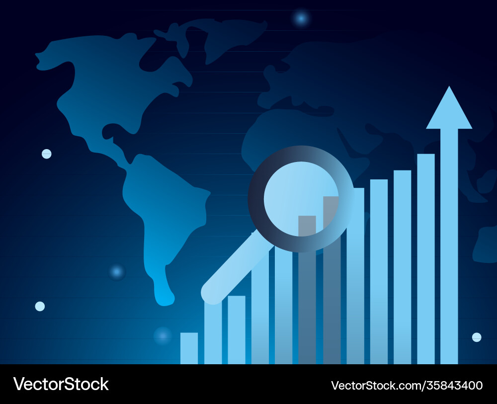Bars chart lupe and map gradient style icon vector image