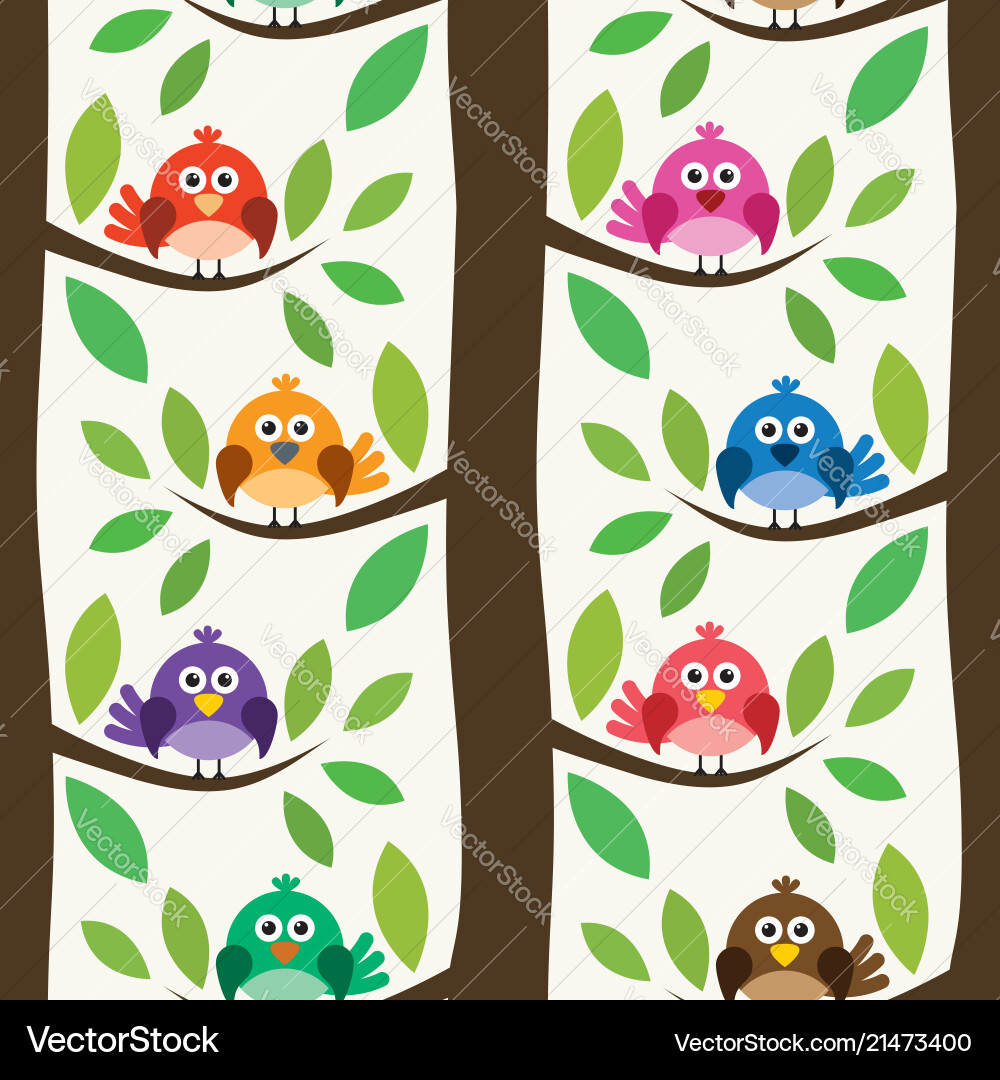 Birds and Trees Seamless Pattern vector image