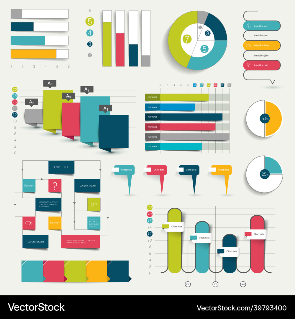 Collection of charts graphs flowcharts vector image