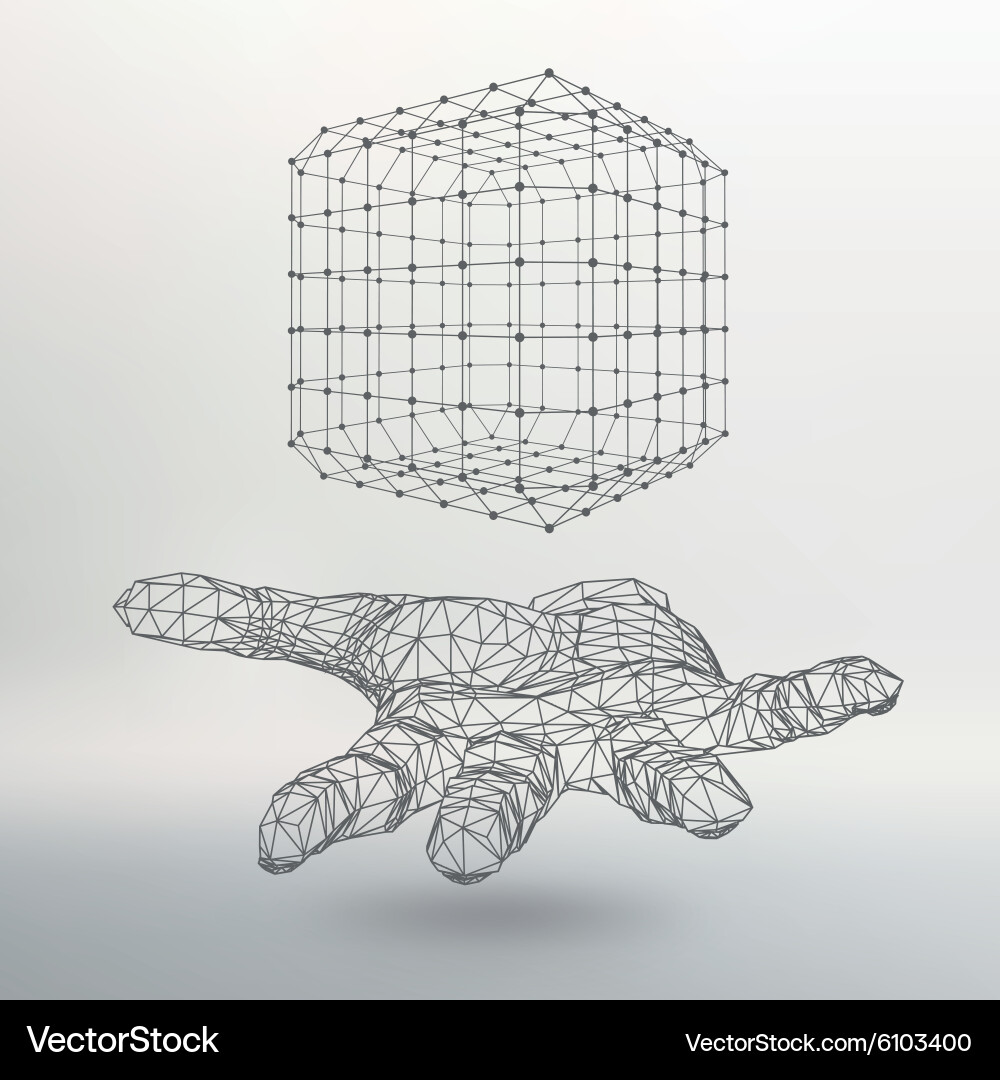 Cube of lines and dots on the arm hand vector image