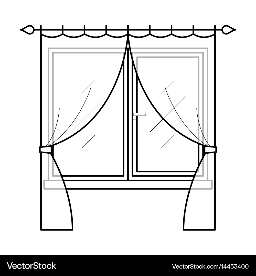 Curtains in thin linear style vector image