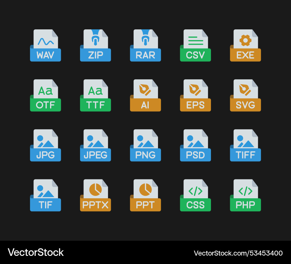 file-format-or-extension-icon-pack-royalty-free-vector-image