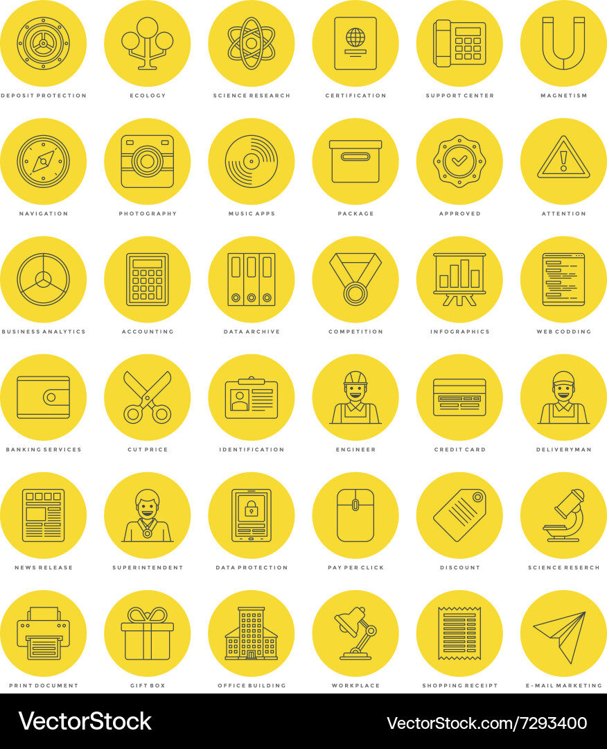 Flat line simple icons set thin linear stroke vector image
