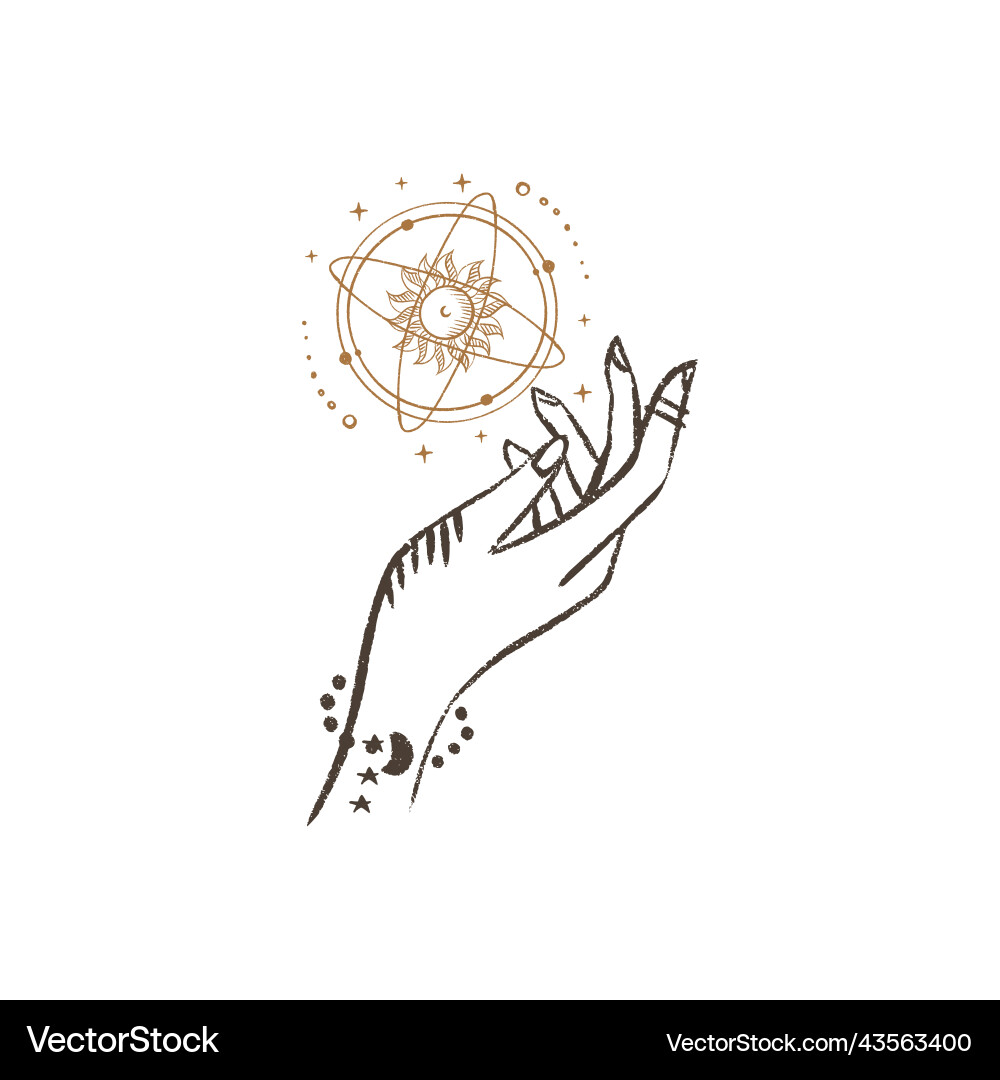 Magic hand with sun celestial and mystical Magic hand with sun celestial and mystical vector image
