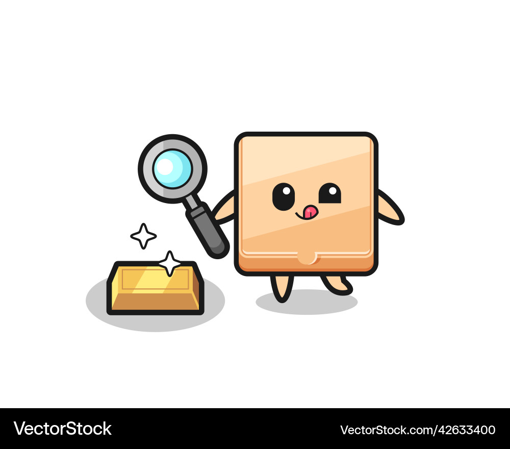 Pizza box character is checking the authenticity Pizza box character is checking the authenticity Vector Image