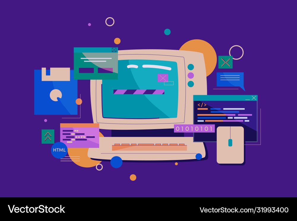 Programming on retro computer old pc with convex Programming on retro computer old pc with convex vector image