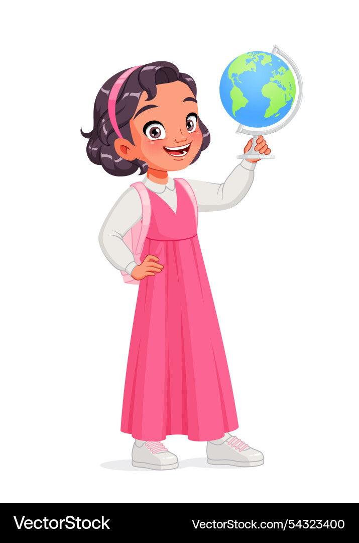 Süß arab Schulmädchen mit einem Globus Cartoon Süß arab Schulmädchen mit einem Globus Cartoon vektorbild