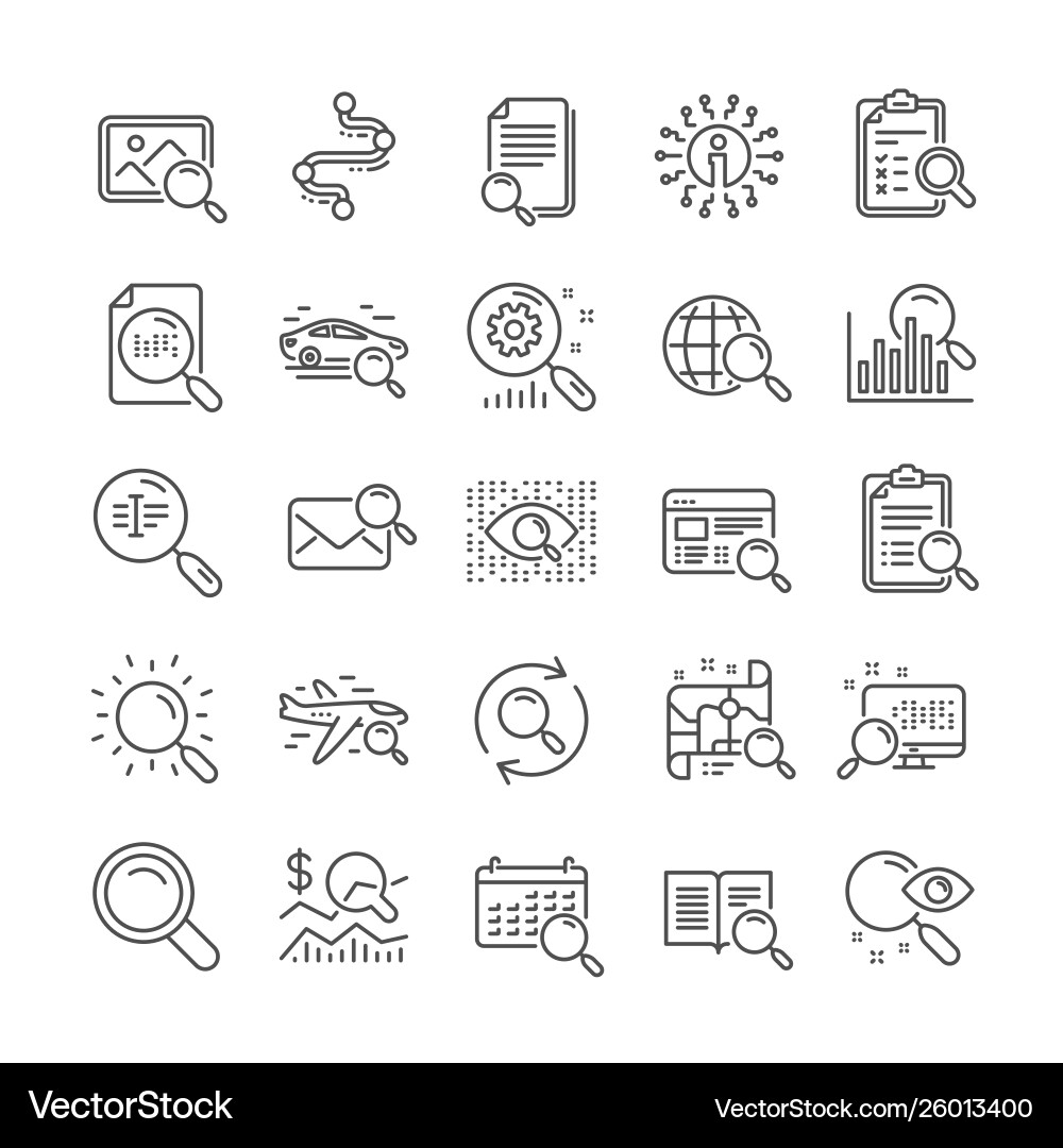 Search line icons set indexation artificial Search line icons set indexation artificial vector image
