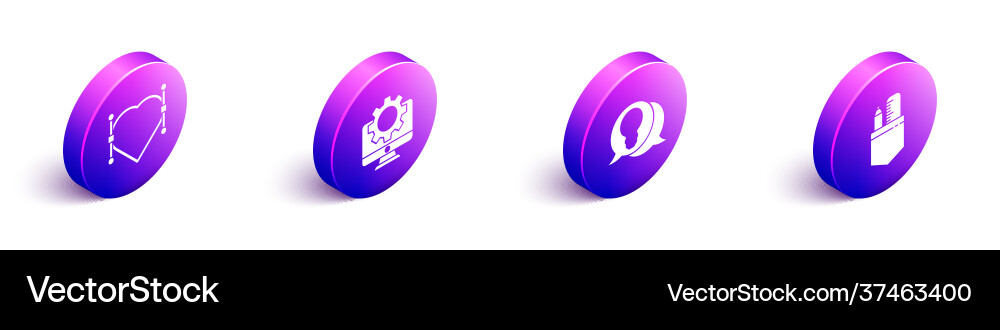 Set isometric heart with bezier curve computer Set isometric heart with bezier curve computer vector image