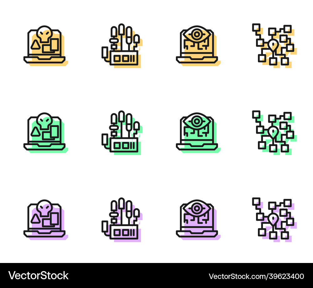 Set line computer vision internet piracy Set line computer vision internet piracy Vector Image