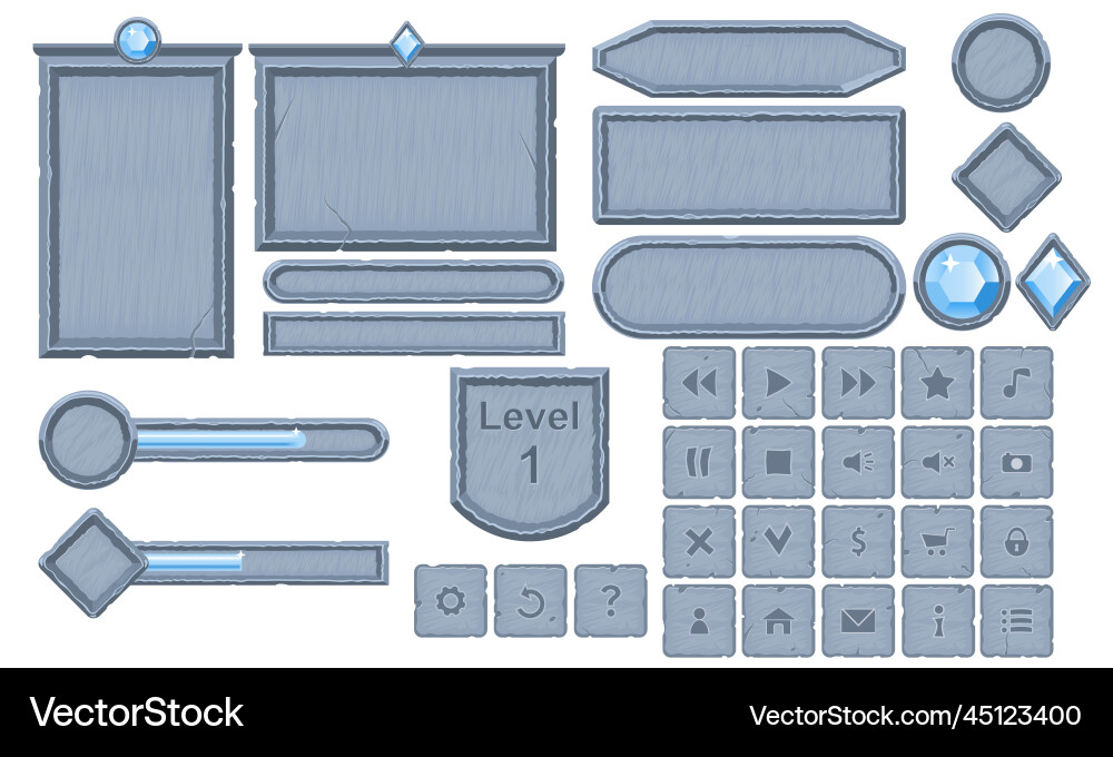 Stone ui game frame set Stone ui game frame set vector image