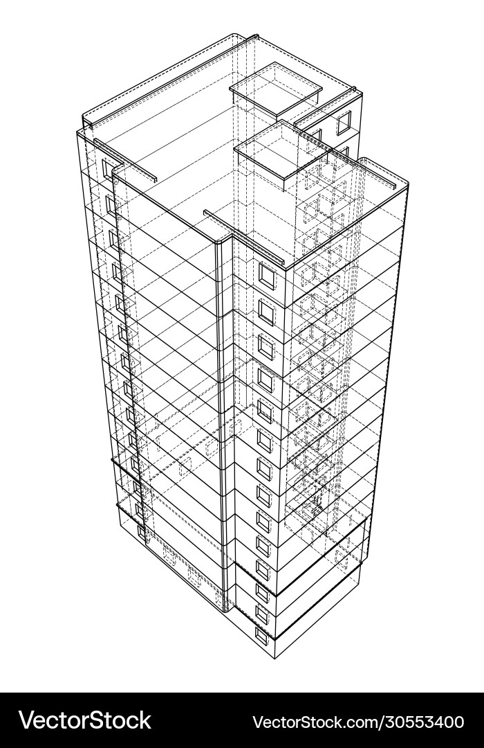 Wire-frame model a multi-storey building Vector Image