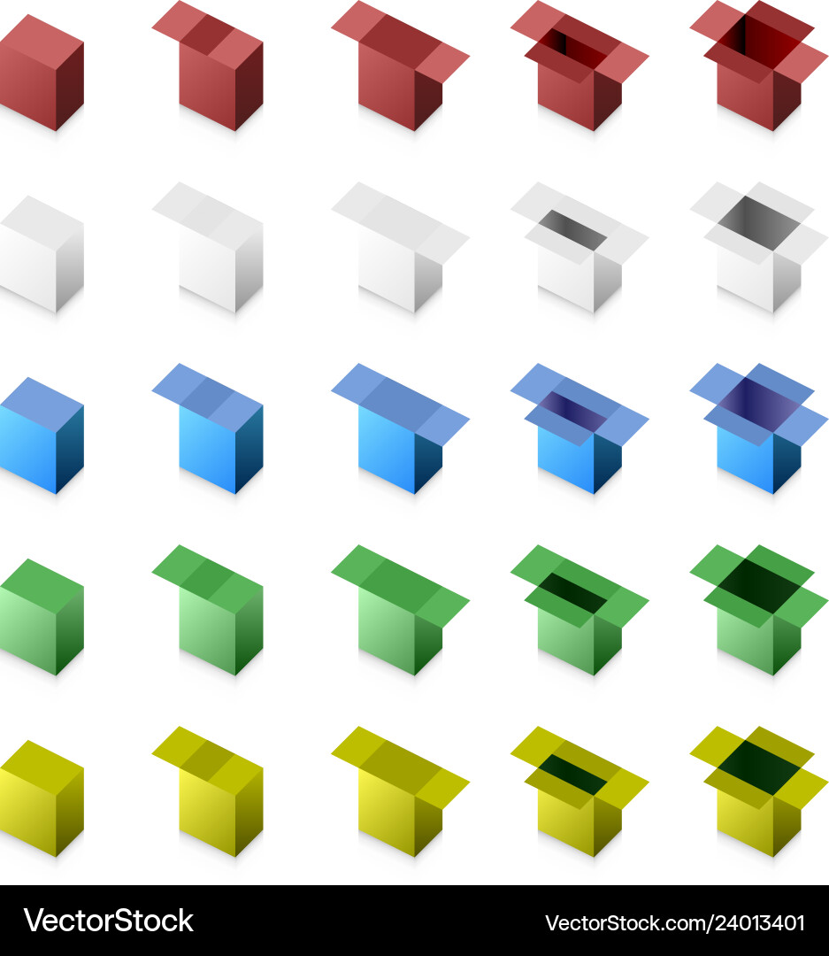 3d box close to open step by different color Vector Image