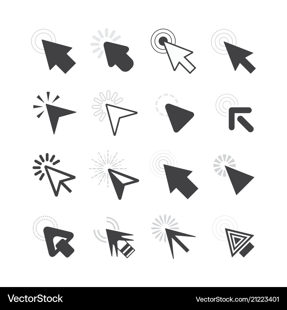 Black cursor pointers click icons set on white vector image