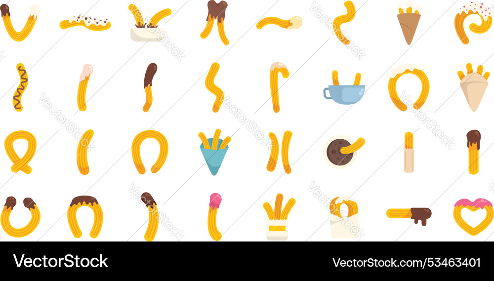 Churros icons set traditional spanish cuisine Churros icons set traditional spanish cuisine vector image