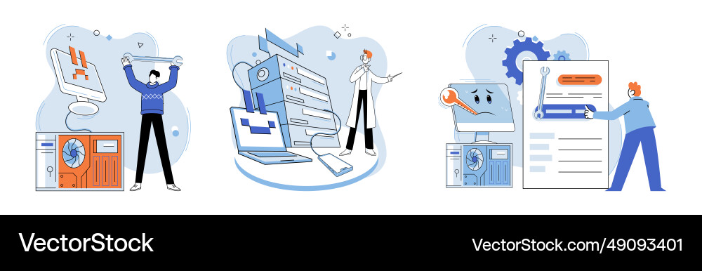 Computer troubleshooting technicians troubleshoot Computer troubleshooting technicians troubleshoot vector image