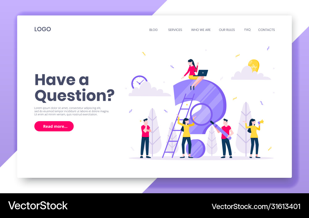 Faq or q and a internet landing page concept web Vector Image