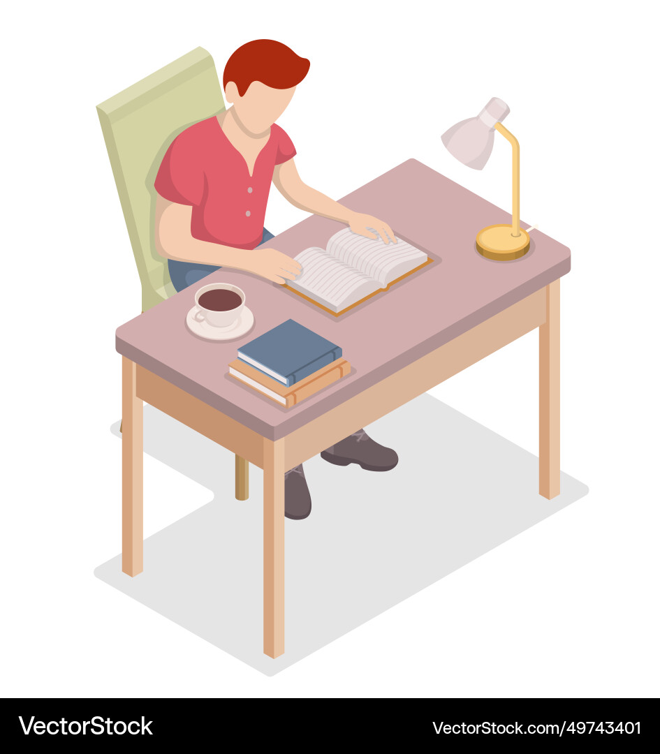 Man reading a book sitting at the table vector image