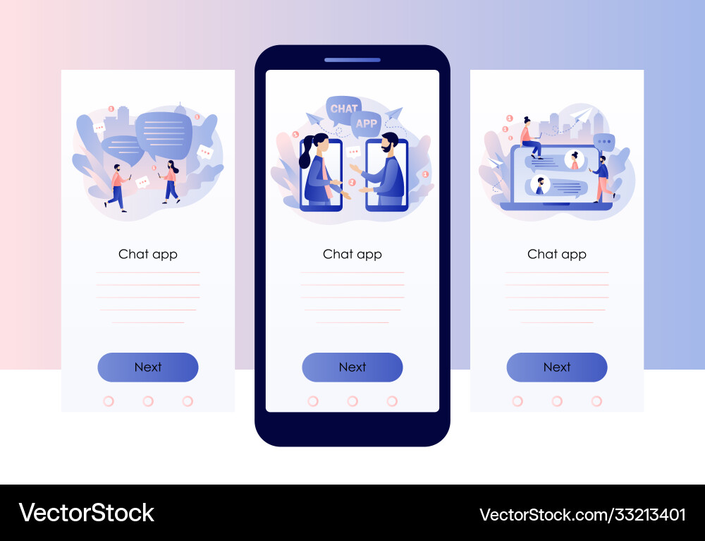 Mobile chat app tiny people using Mobile chat app tiny people using vector image