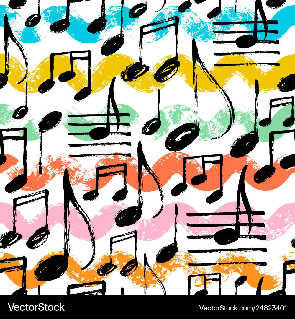 Music notes seamless pattern with waves Music notes seamless pattern with waves vector image