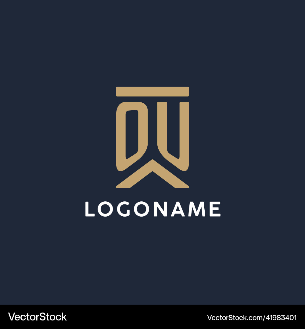 Ou initial monogram logo design in a rectangular Vector Image