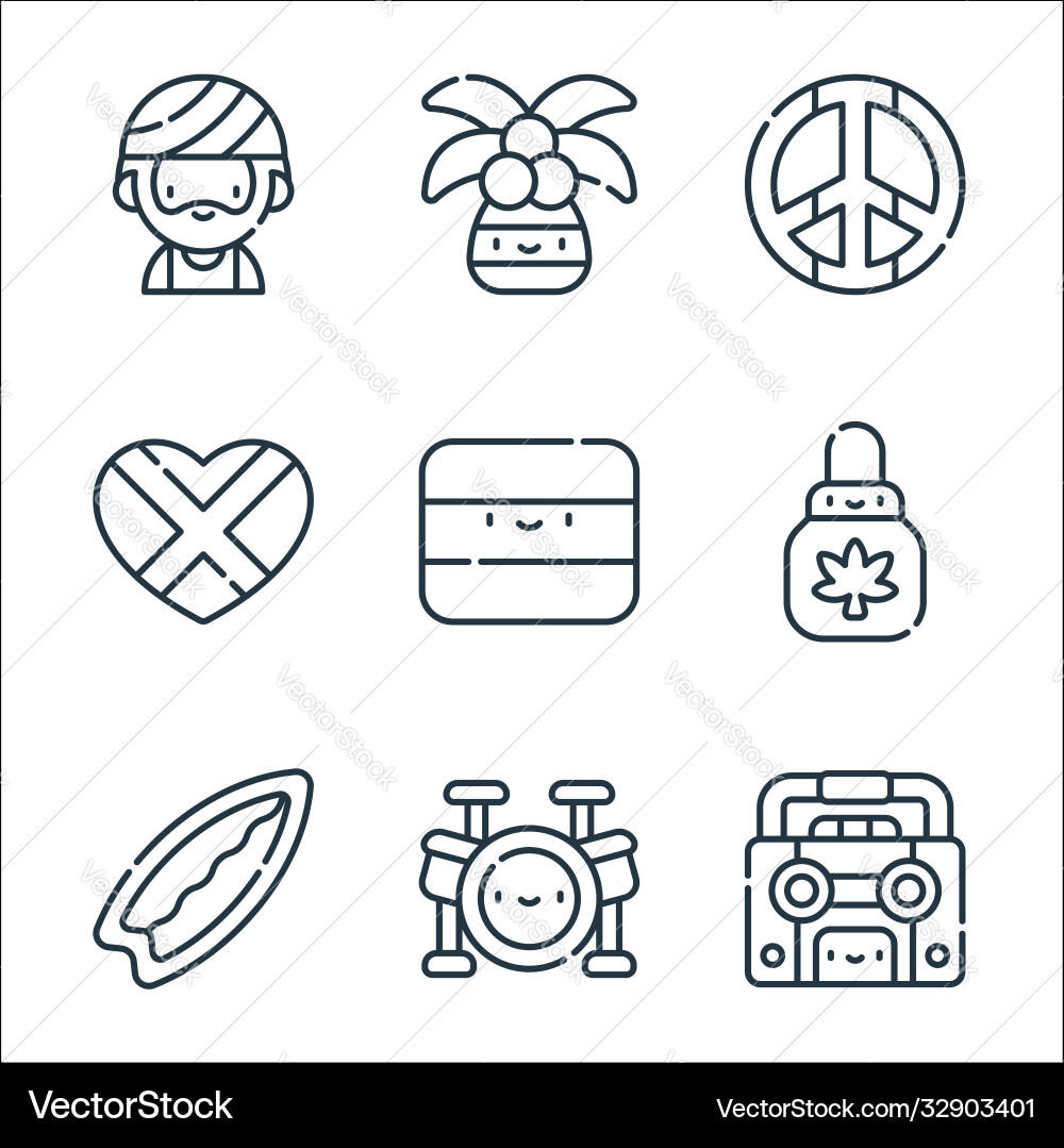 Reggae line icons linear set quality Reggae line icons linear set quality vector image