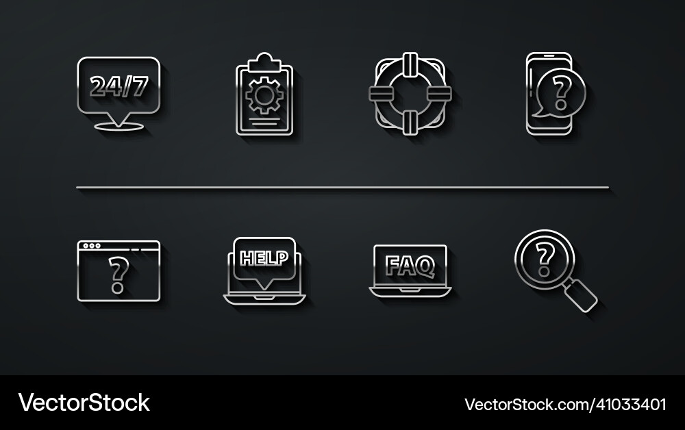 Set line clock 24 hours browser with question Set line clock 24 hours browser with question vector image