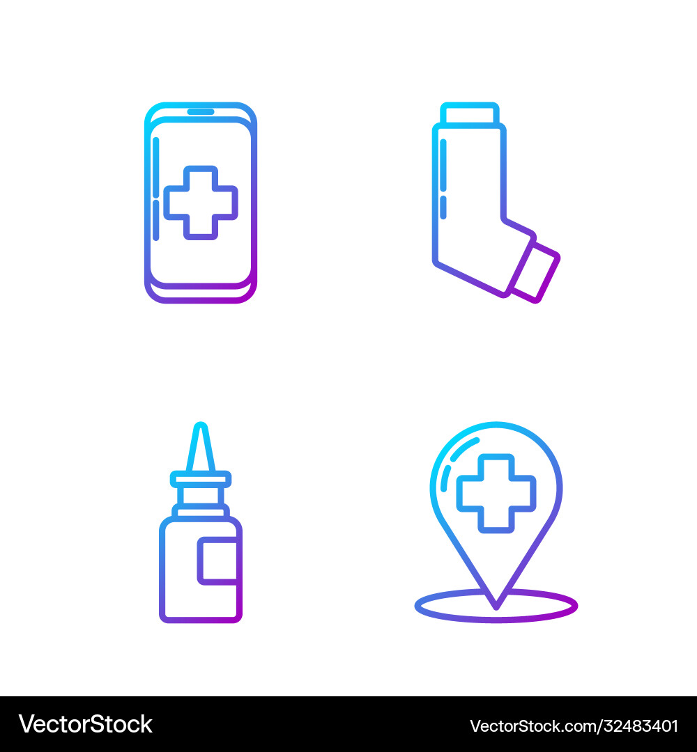 Set line map pointer with cross hospital bottle Set line map pointer with cross hospital bottle Vector Image
