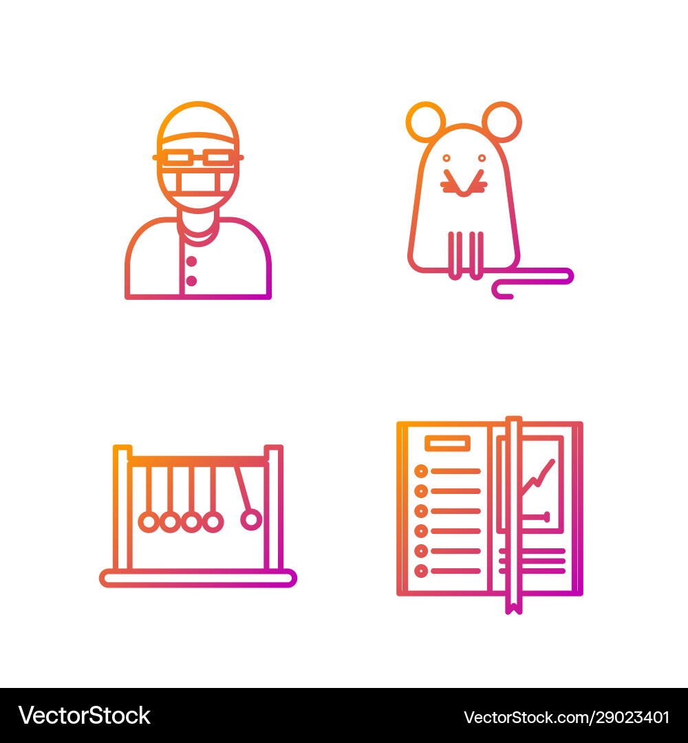 Set line notebook pendulum assistant and rat Set line notebook pendulum assistant and rat vector image