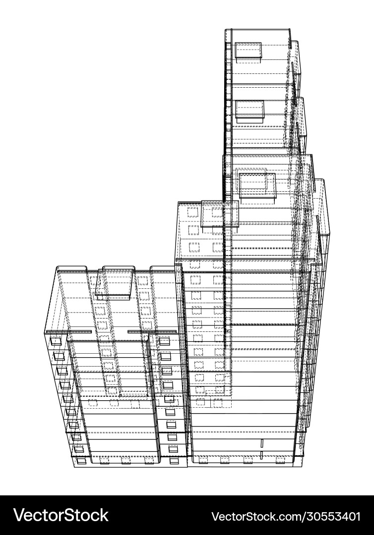 Wire-frame model a multi-storey building vector image